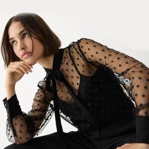 J. Tie-Neck Sheer Top in Dotted Tulle